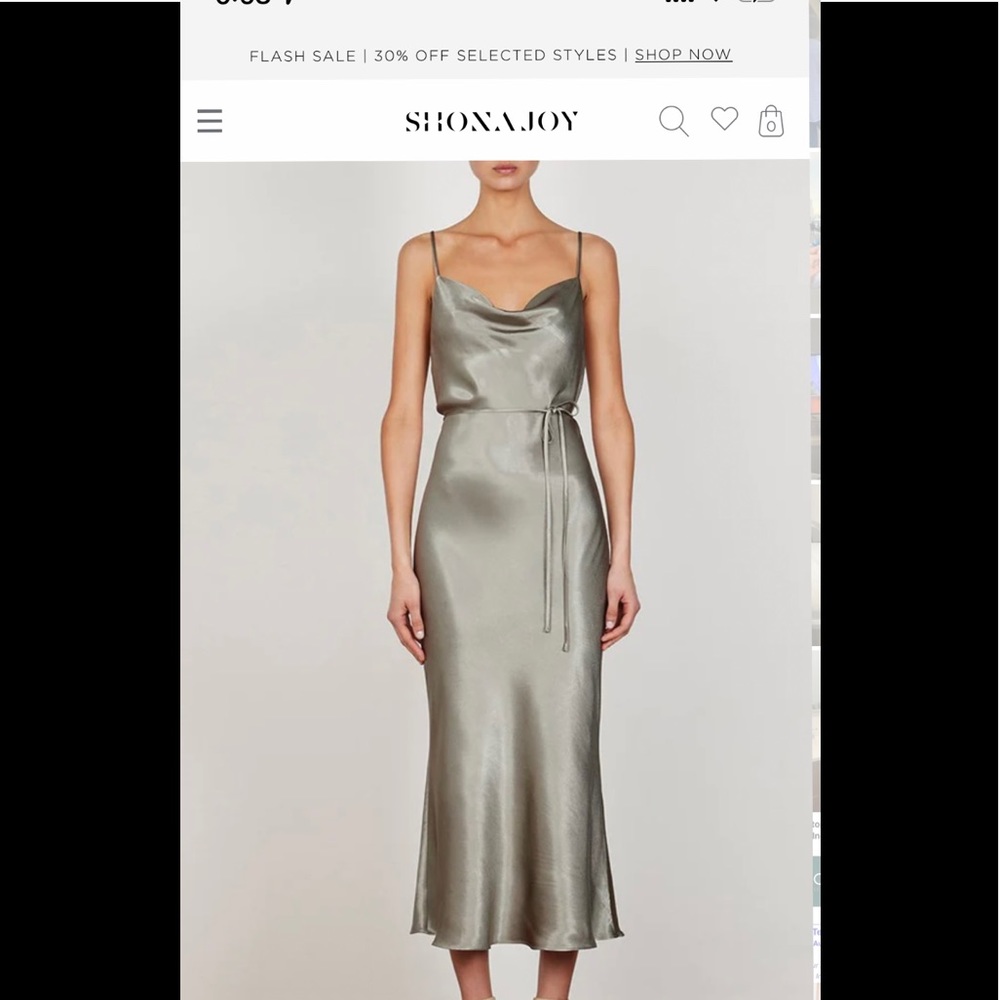 SHONA JOY LA LUNE BIAS COWL MIDI DRESS - SAGE size 6 (USA sizing)